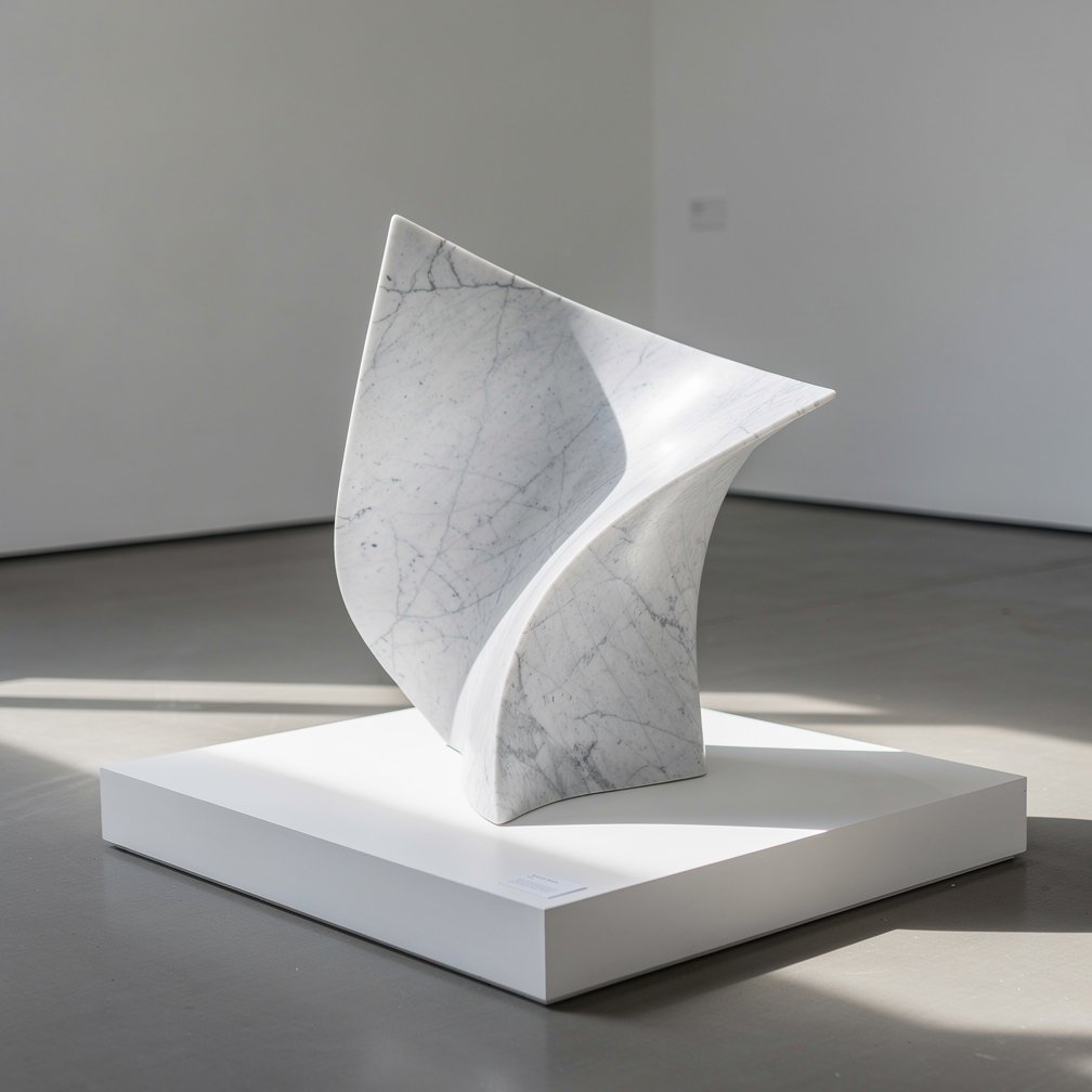 Modern minimalist sculpture study, clean lines, marble texture, artistic photography